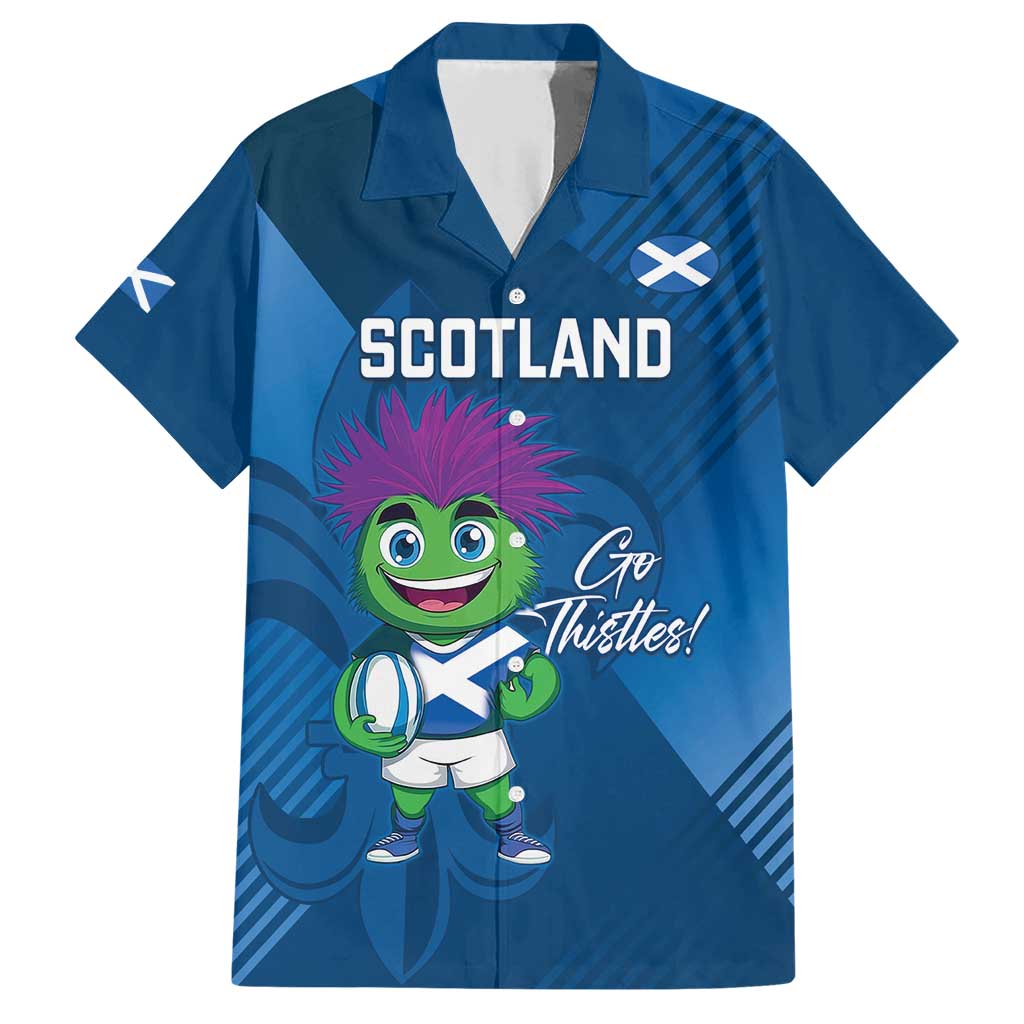 Custom Scotland Rugby 2025 Family Matching Short Sleeve Bodycon Dress and Hawaiian Shirt Funny Thistle Mascot Go Scottish!
