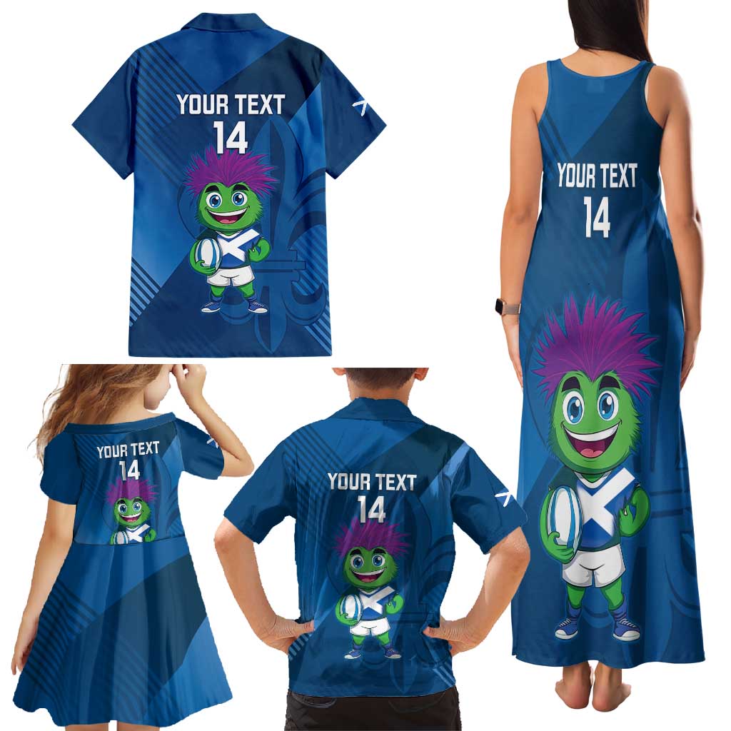Custom Scotland Rugby 2025 Family Matching Tank Maxi Dress and Hawaiian Shirt Funny Thistle Mascot Go Scottish!