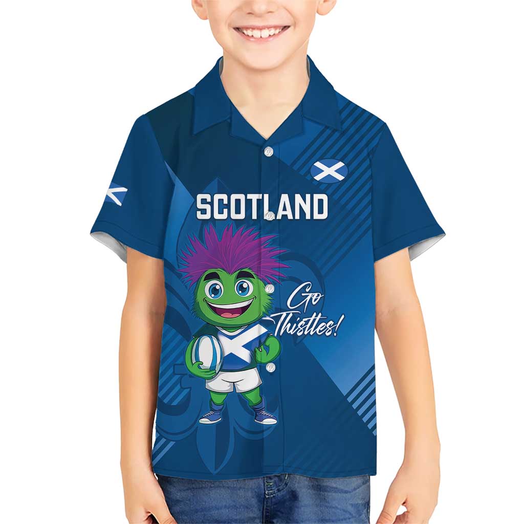 Custom Scotland Rugby 2025 Kid Hawaiian Shirt Funny Thistle Mascot Go Scottish!