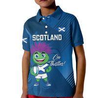 Custom Scotland Rugby 2025 Kid Polo Shirt Funny Thistle Mascot Go Scottish!