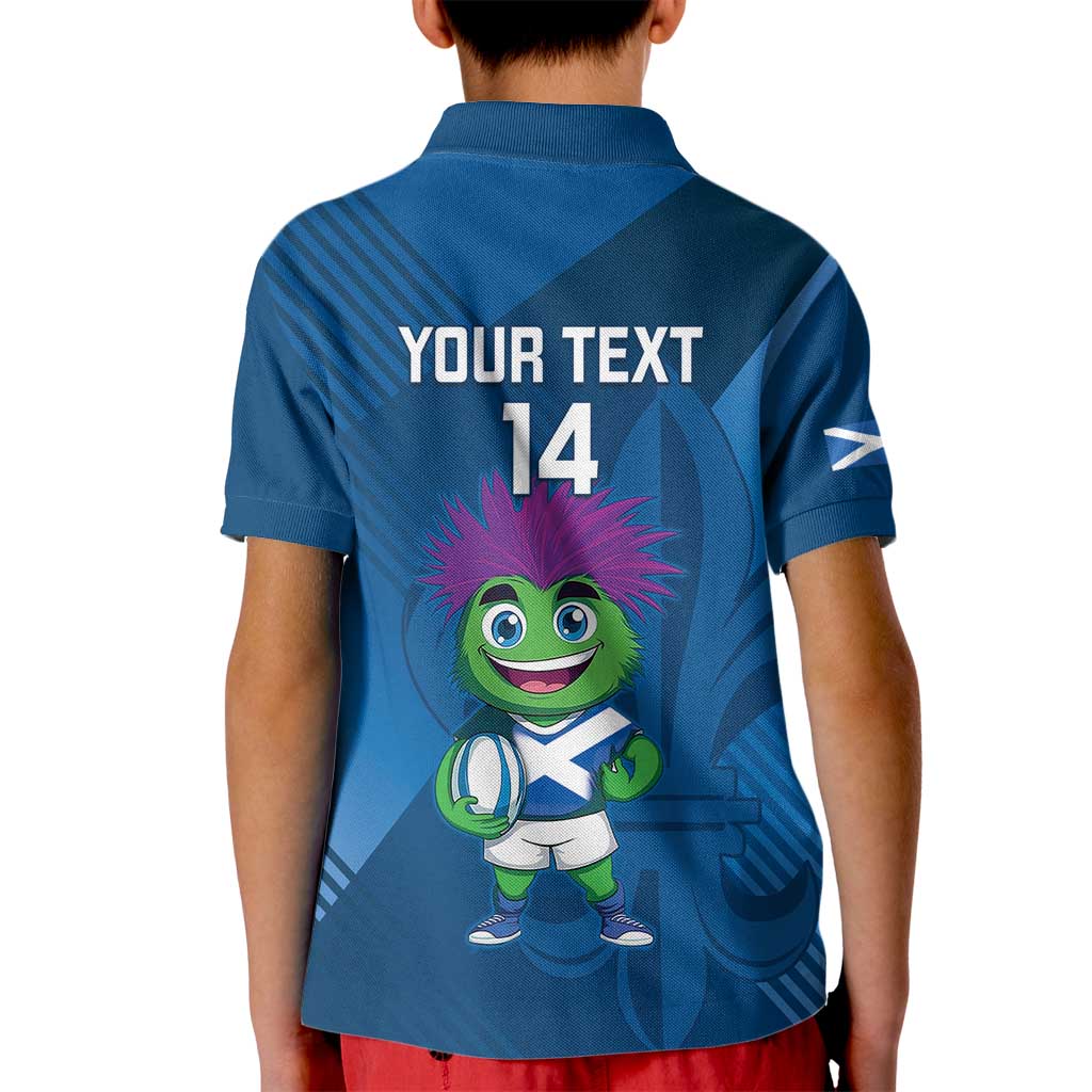 Custom Scotland Rugby 2025 Kid Polo Shirt Funny Thistle Mascot Go Scottish!