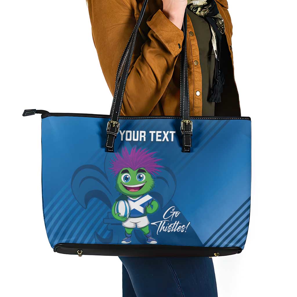Custom Scotland Rugby 2025 Leather Tote Bag Funny Thistle Mascot Go Scottish!