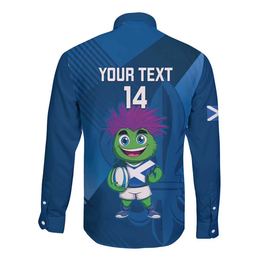 Custom Scotland Rugby 2025 Long Sleeve Button Shirt Funny Thistle Mascot Go Scottish!