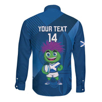Custom Scotland Rugby 2025 Long Sleeve Button Shirt Funny Thistle Mascot Go Scottish!