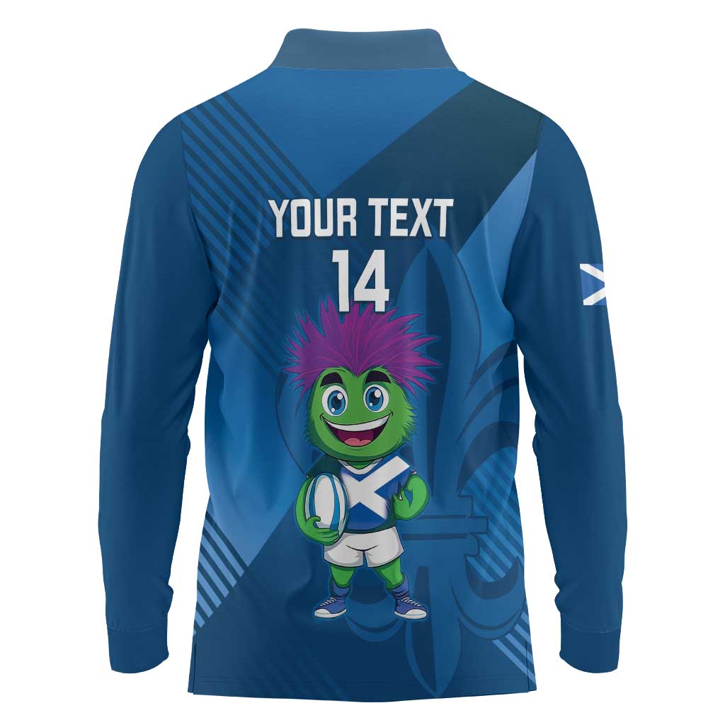 Custom Scotland Rugby 2025 Long Sleeve Polo Shirt Funny Thistle Mascot Go Scottish!