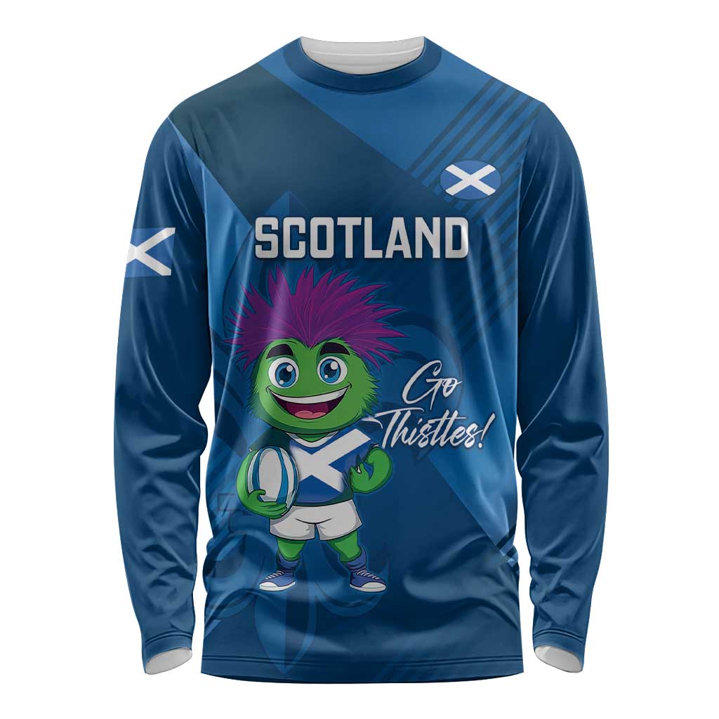 Custom Scotland Rugby 2025 Long Sleeve Shirt Funny Thistle Mascot Go Scottish!