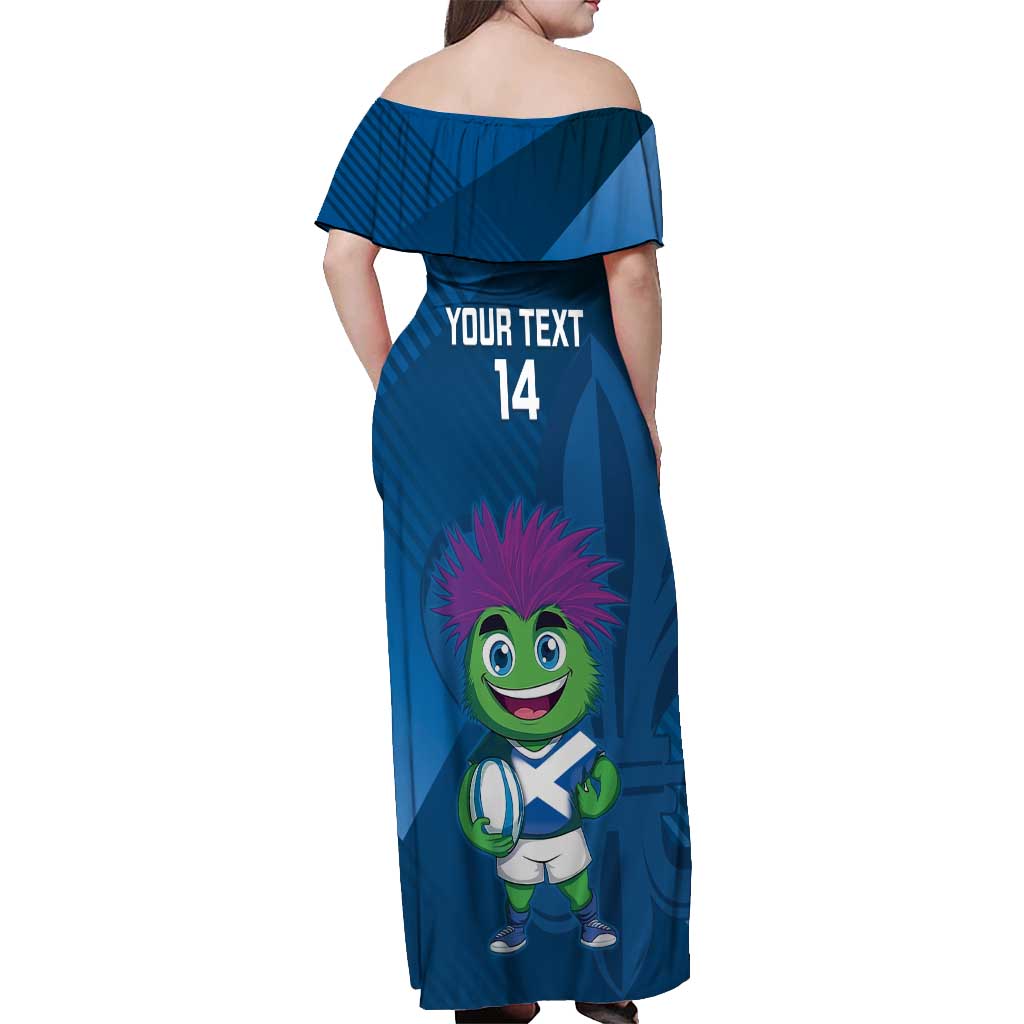 Custom Scotland Rugby 2025 Off Shoulder Maxi Dress Funny Thistle Mascot Go Scottish!