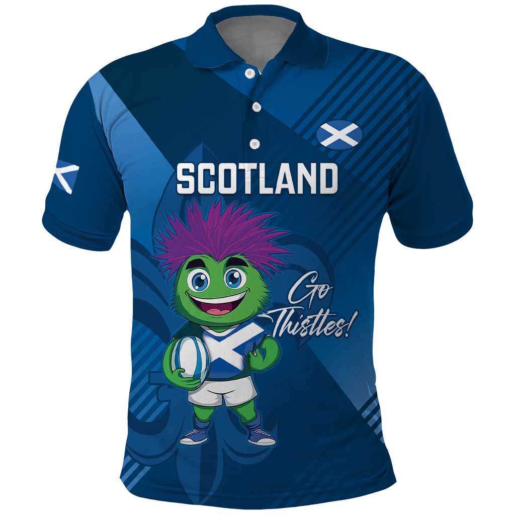 Custom Scotland Rugby 2025 Polo Shirt Funny Thistle Mascot Go Scottish!