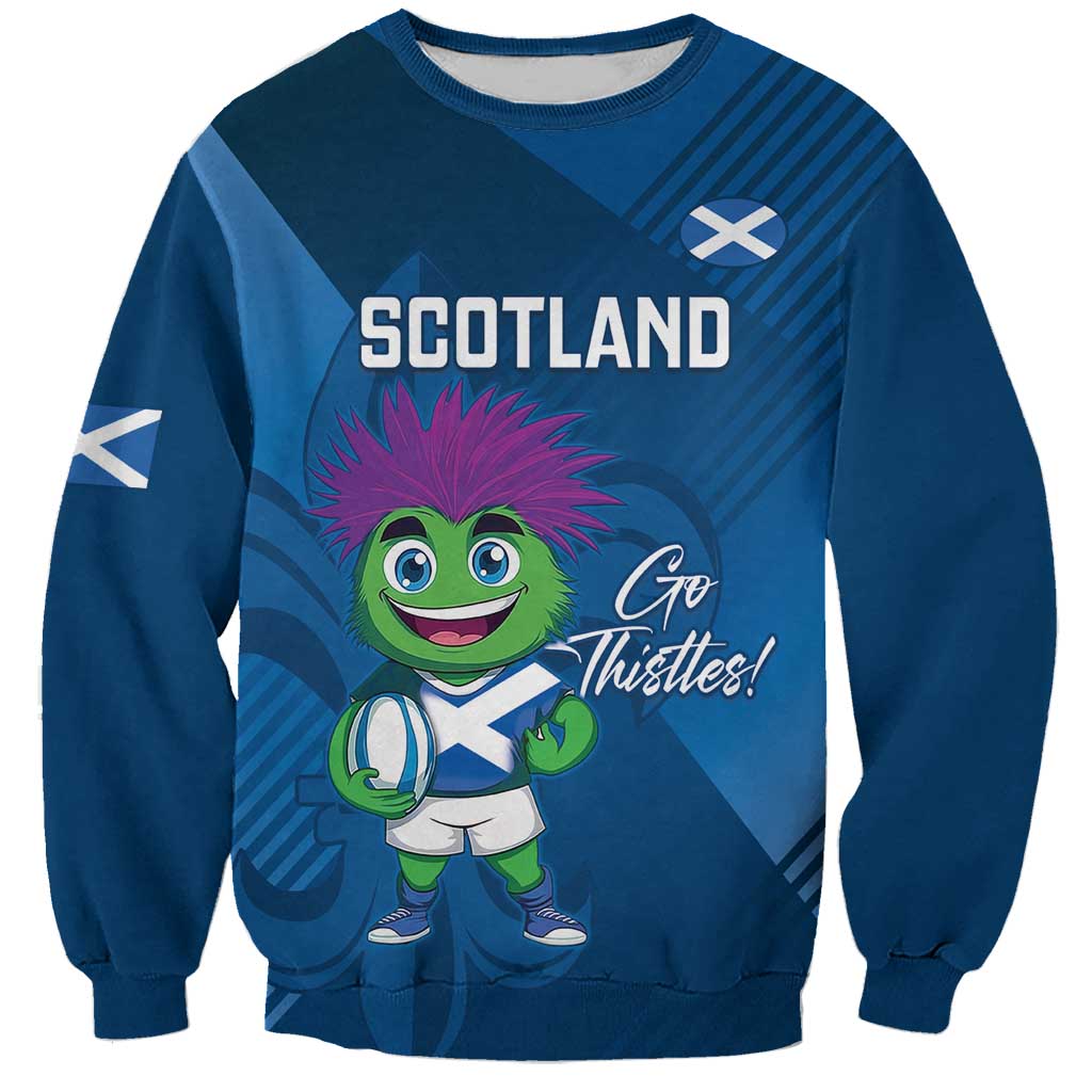 Custom Scotland Rugby 2025 Sweatshirt Funny Thistle Mascot Go Scottish!