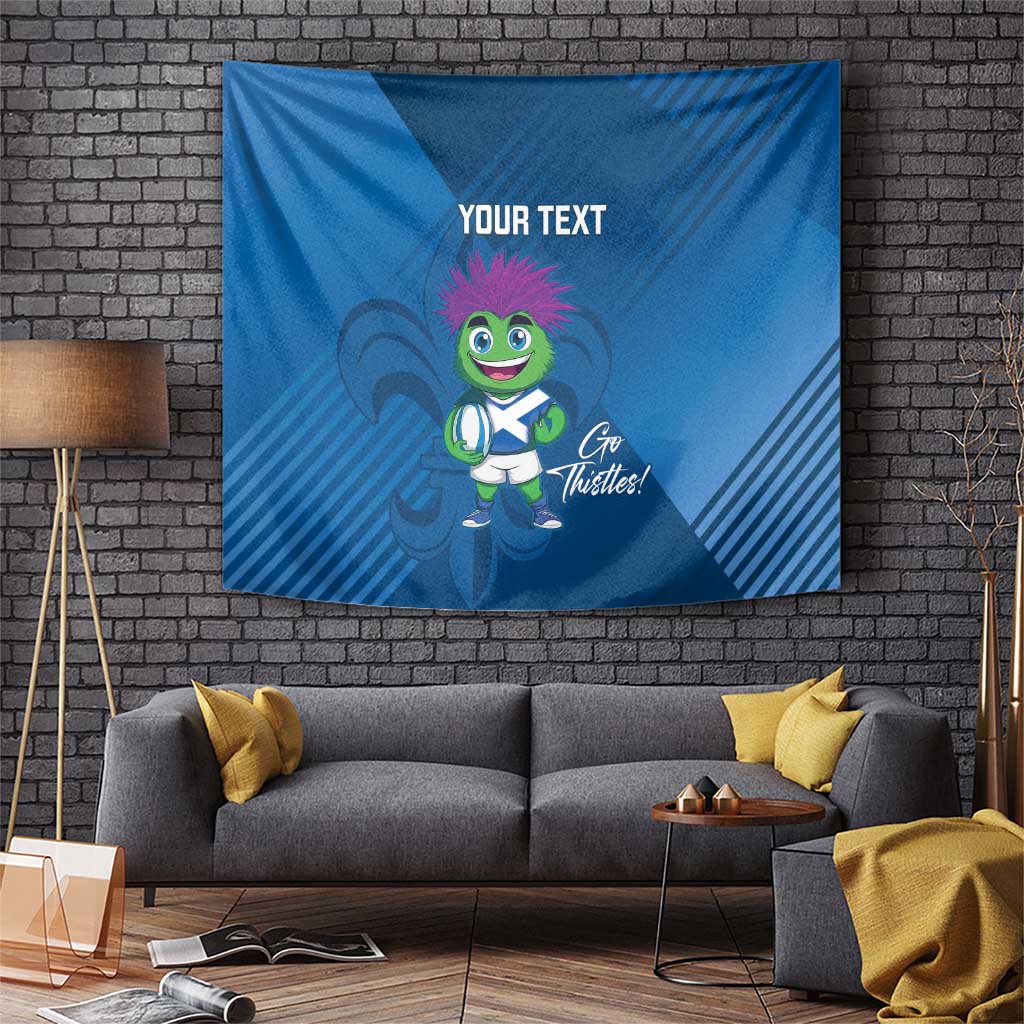 Custom Scotland Rugby 2025 Tapestry Funny Thistle Mascot Go Scottish!