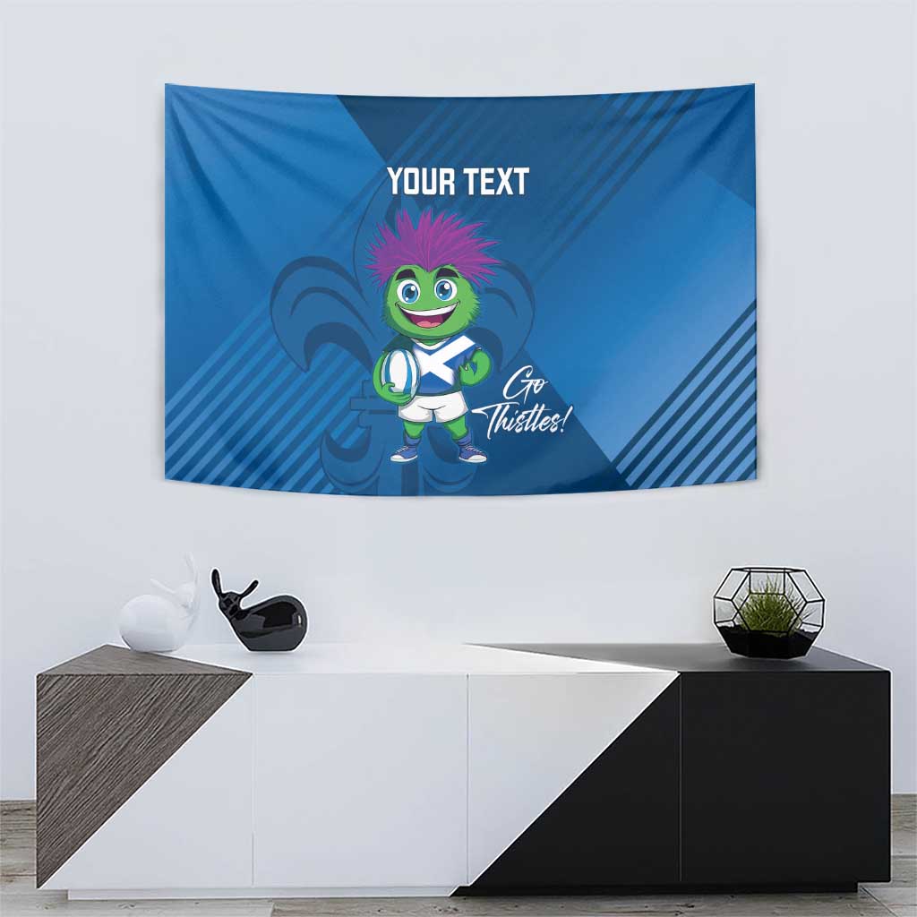Custom Scotland Rugby 2025 Tapestry Funny Thistle Mascot Go Scottish!