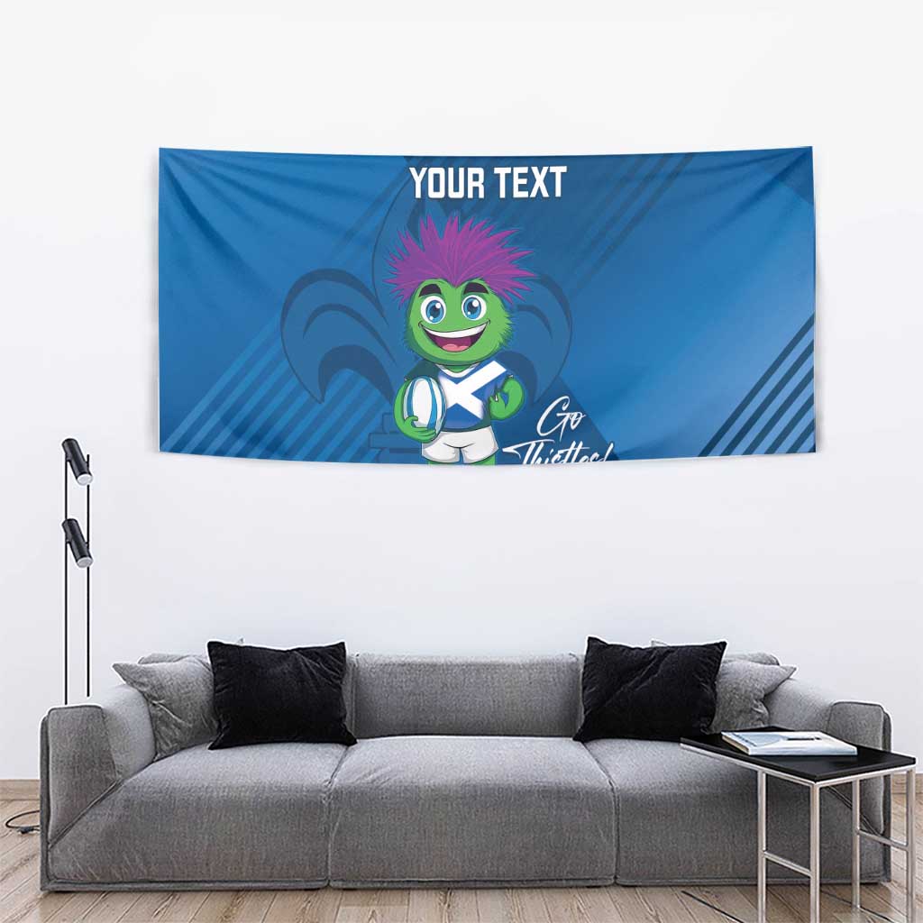 Custom Scotland Rugby 2025 Tapestry Funny Thistle Mascot Go Scottish!