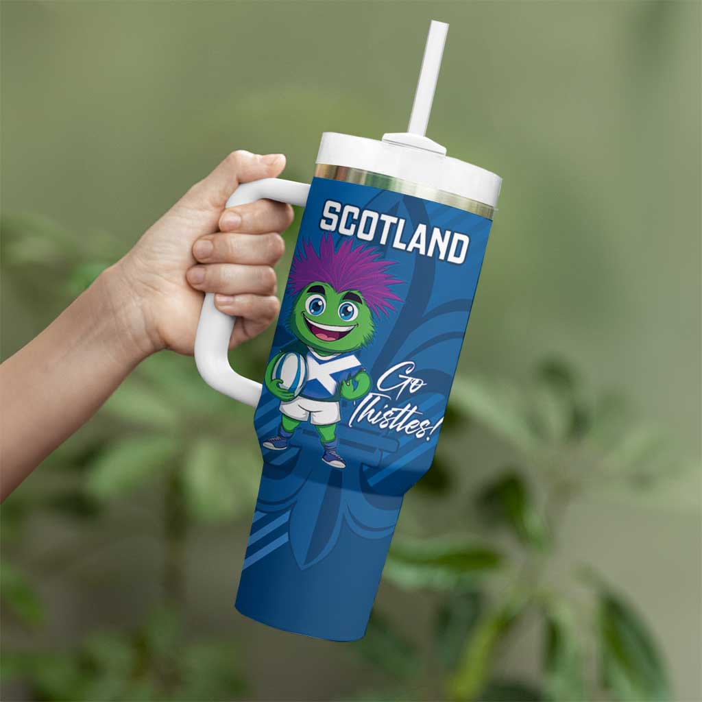 Personalised Scotland Rugby 2025 Tumbler With Handle Funny Thistle Mascot Go Scottish!