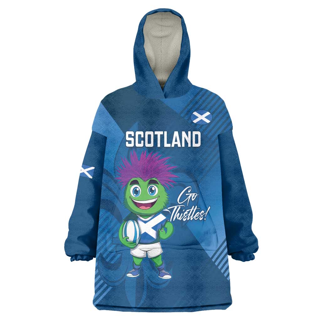 Custom Scotland Rugby 2025 Wearable Blanket Hoodie Funny Thistle Mascot Go Scottish!
