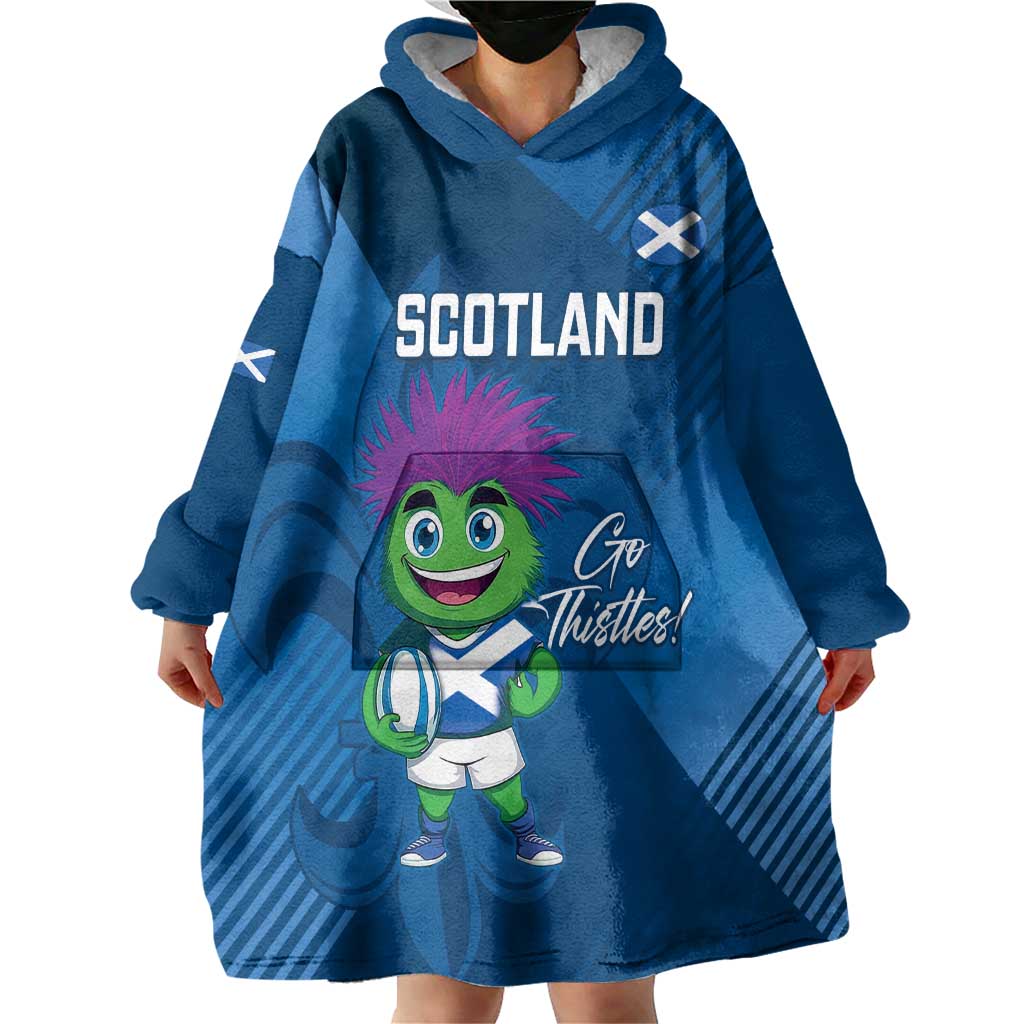 Custom Scotland Rugby 2025 Wearable Blanket Hoodie Funny Thistle Mascot Go Scottish!