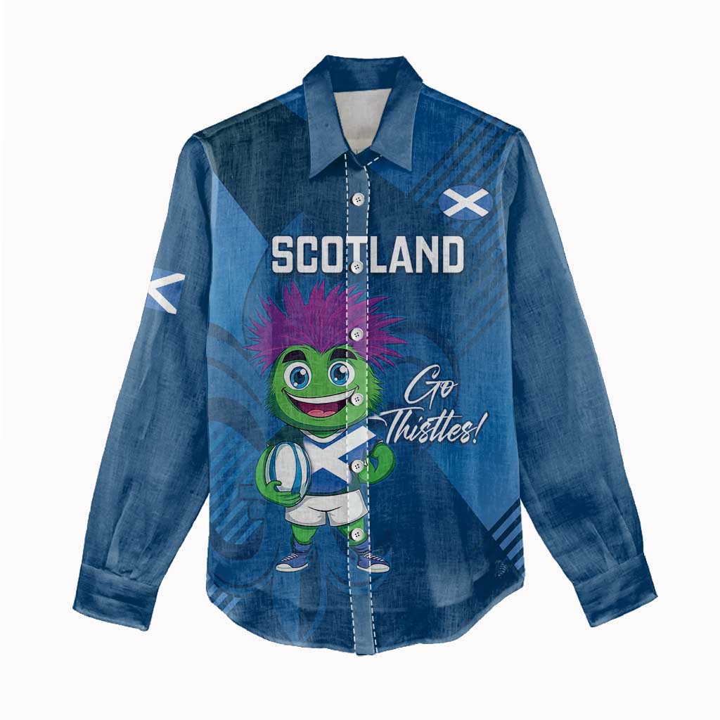 Custom Scotland Rugby 2025 Women Casual Shirt Funny Thistle Mascot Go Scottish!