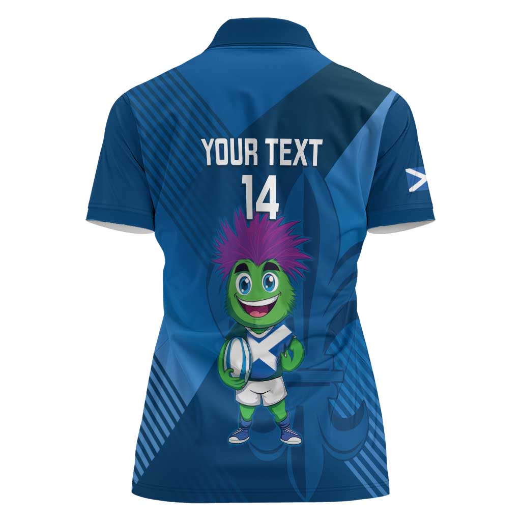 Custom Scotland Rugby 2025 Women Polo Shirt Funny Thistle Mascot Go Scottish!