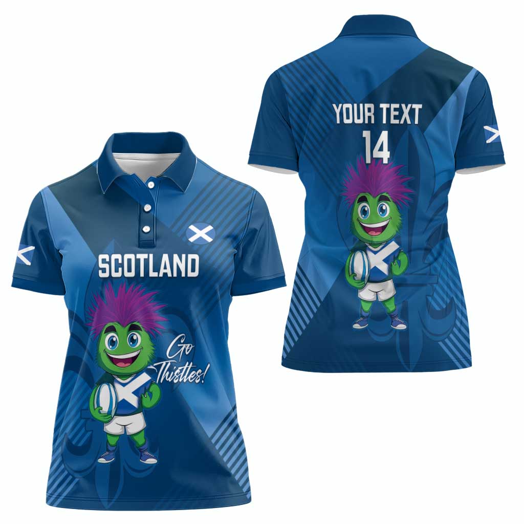 Custom Scotland Rugby 2025 Women Polo Shirt Funny Thistle Mascot Go Scottish!