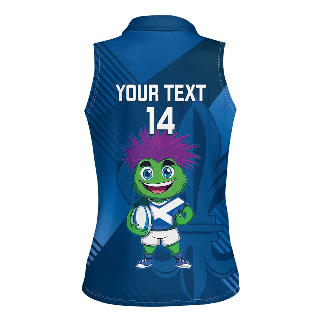 Custom Scotland Rugby 2025 Women Sleeveless Polo Shirt Funny Thistle Mascot Go Scottish!
