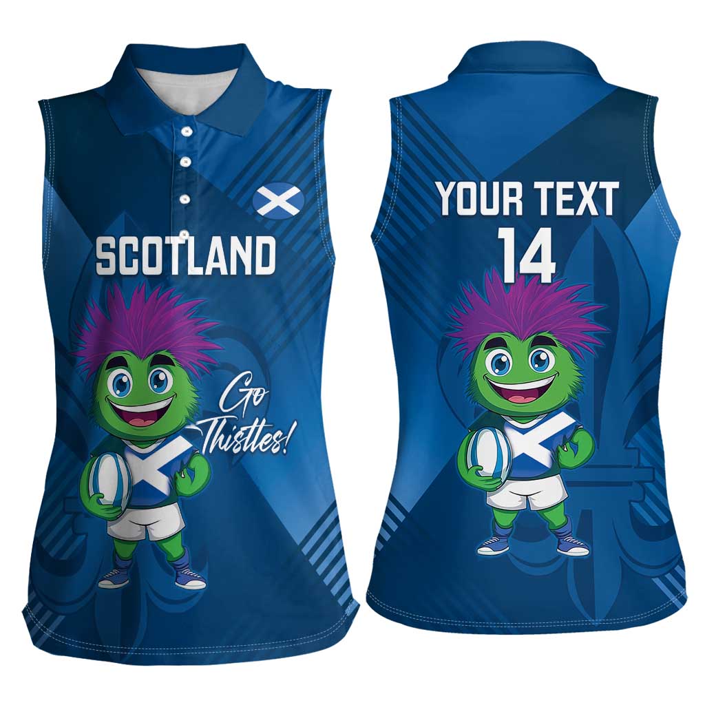 Custom Scotland Rugby 2025 Women Sleeveless Polo Shirt Funny Thistle Mascot Go Scottish!