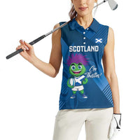 Custom Scotland Rugby 2025 Women Sleeveless Polo Shirt Funny Thistle Mascot Go Scottish!