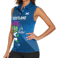Custom Scotland Rugby 2025 Women Sleeveless Polo Shirt Funny Thistle Mascot Go Scottish!