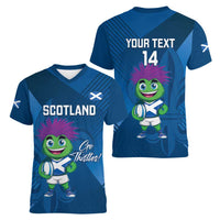 Custom Scotland Rugby 2025 Women V-Neck T-Shirt Funny Thistle Mascot Go Scottish!