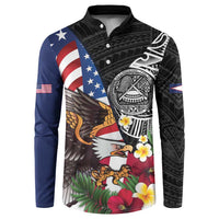United States and American Samoa Button Sweatshirt USA Flag Eagle With Seal Tropical Flowers