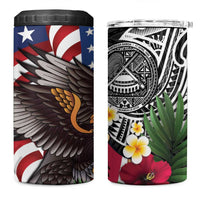 United States and American Samoa 4 in 1 Can Cooler Tumbler USA Flag Eagle With Seal Tropical Flowers