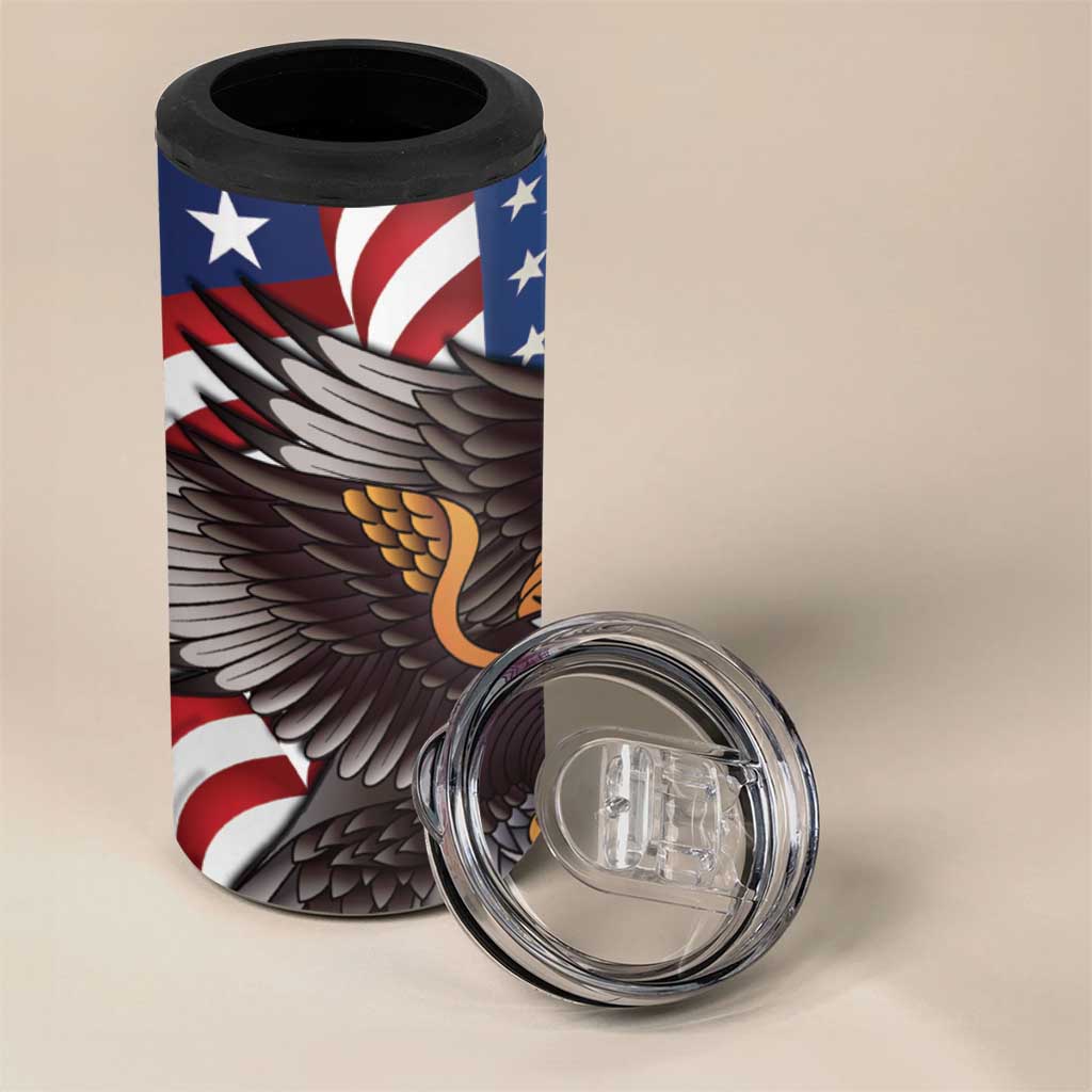 United States and American Samoa 4 in 1 Can Cooler Tumbler USA Flag Eagle With Seal Tropical Flowers