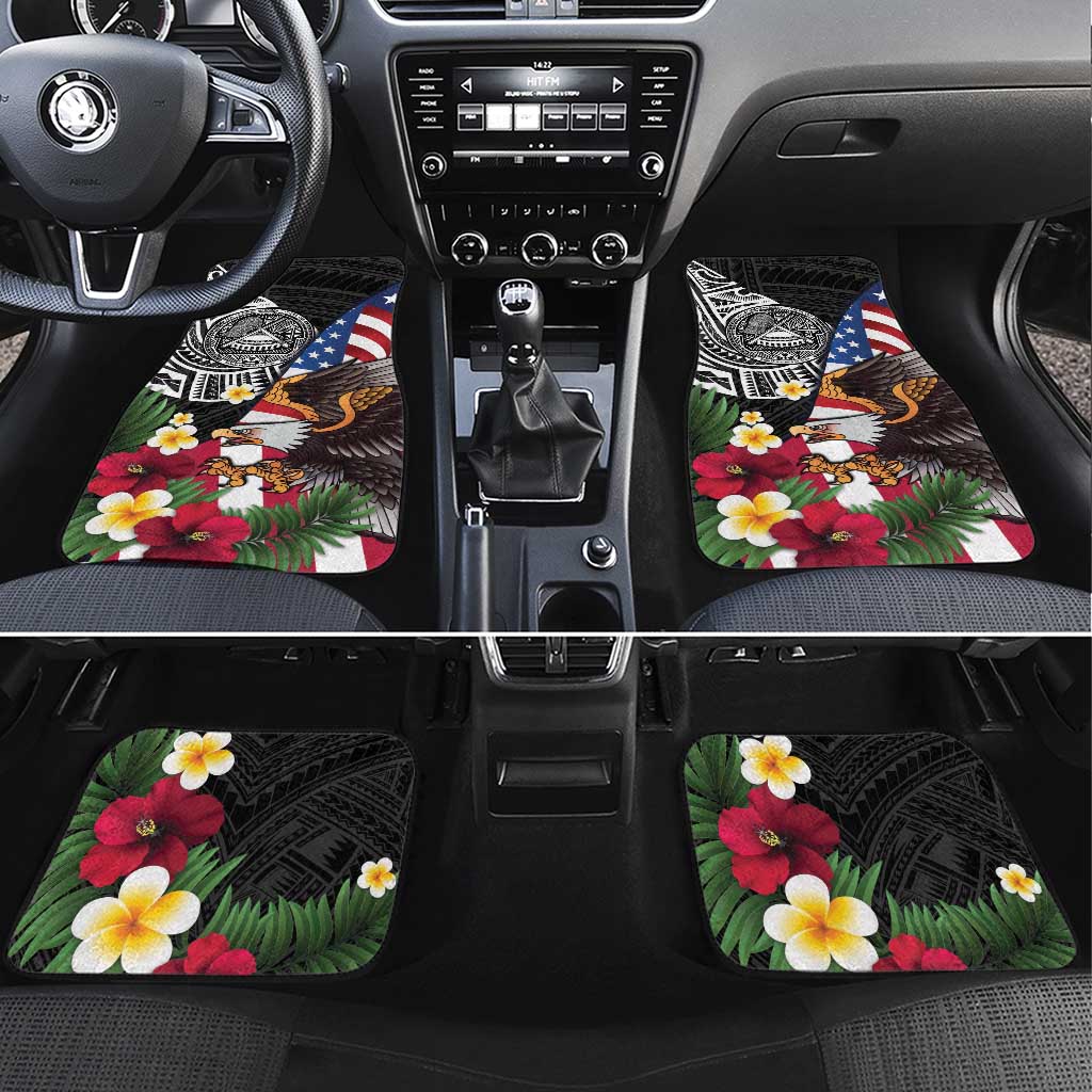 United States and American Samoa Car Mats USA Flag Eagle With Seal Tropical Flowers