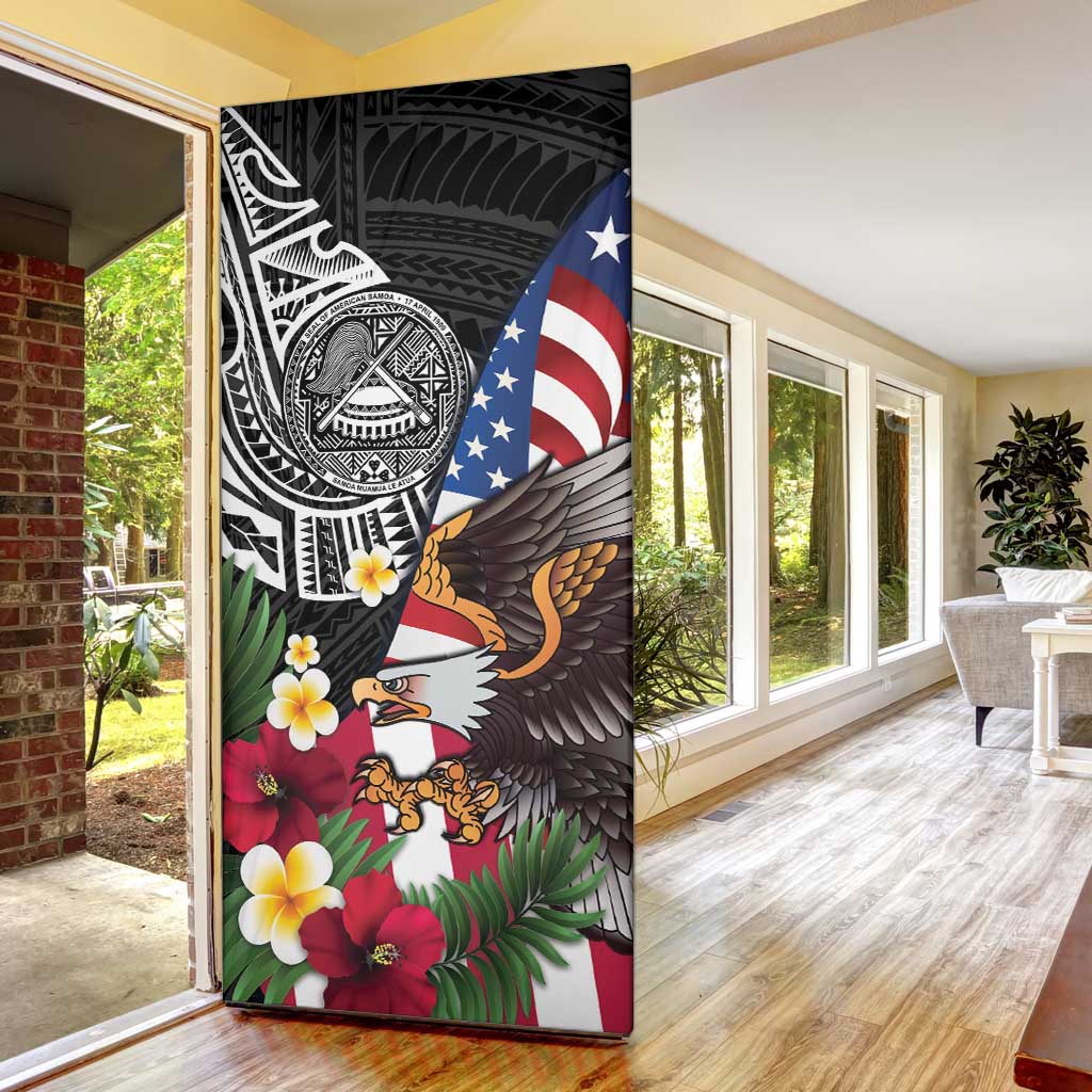United States and American Samoa Door Cover USA Flag Eagle With Seal Tropical Flowers
