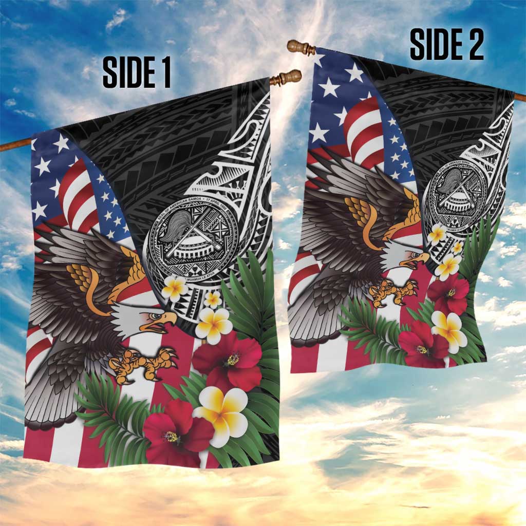 United States and American Samoa Garden Flag USA Flag Eagle With Seal Tropical Flowers