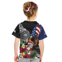 United States and American Samoa Kid T Shirt USA Flag Eagle With Seal Tropical Flowers