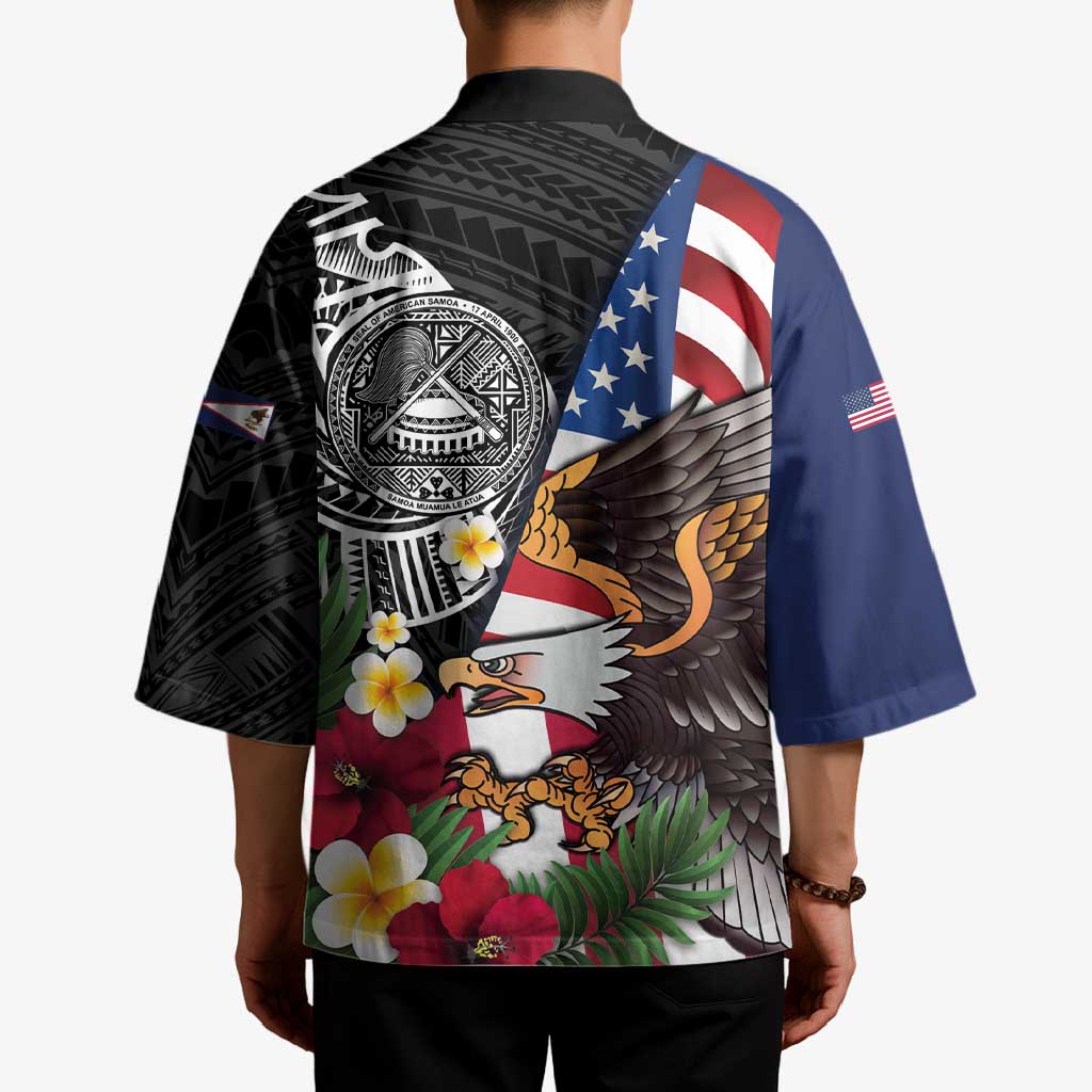 United States and American Samoa Kimono USA Flag Eagle With Seal Tropical Flowers