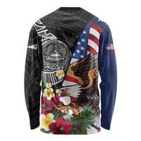 United States and American Samoa Long Sleeve Shirt USA Flag Eagle With Seal Tropical Flowers