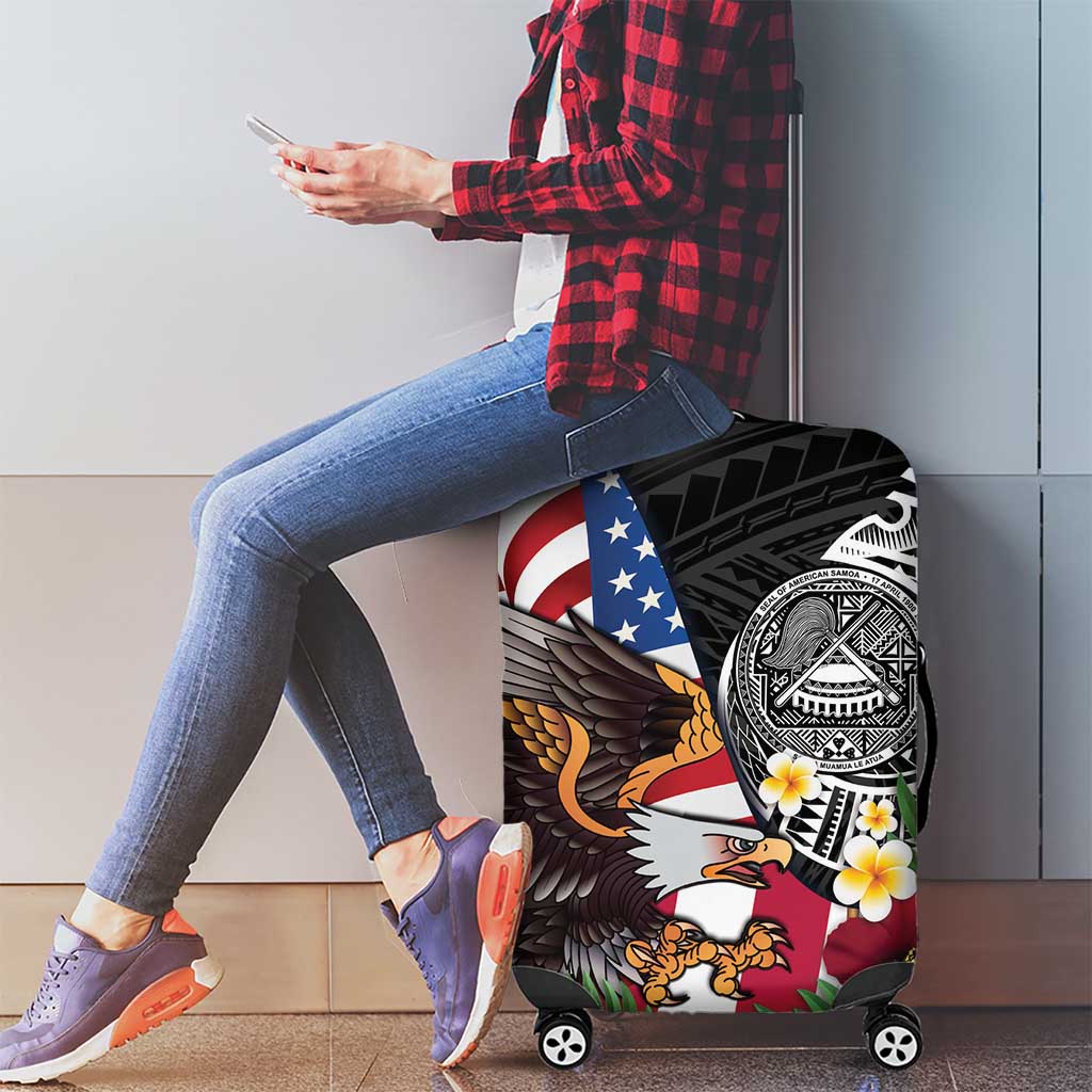 United States and American Samoa Luggage Cover USA Flag Eagle With Seal Tropical Flowers