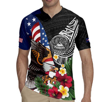 United States and American Samoa Rugby Jersey USA Flag Eagle With Seal Tropical Flowers