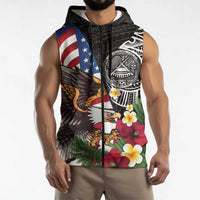 United States and American Samoa Sleeveless Zip Hoodie USA Flag Eagle With Seal Tropical Flowers
