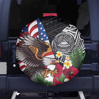 United States and American Samoa Spare Tire Cover USA Flag Eagle With Seal Tropical Flowers