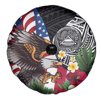 United States and American Samoa Spare Tire Cover USA Flag Eagle With Seal Tropical Flowers