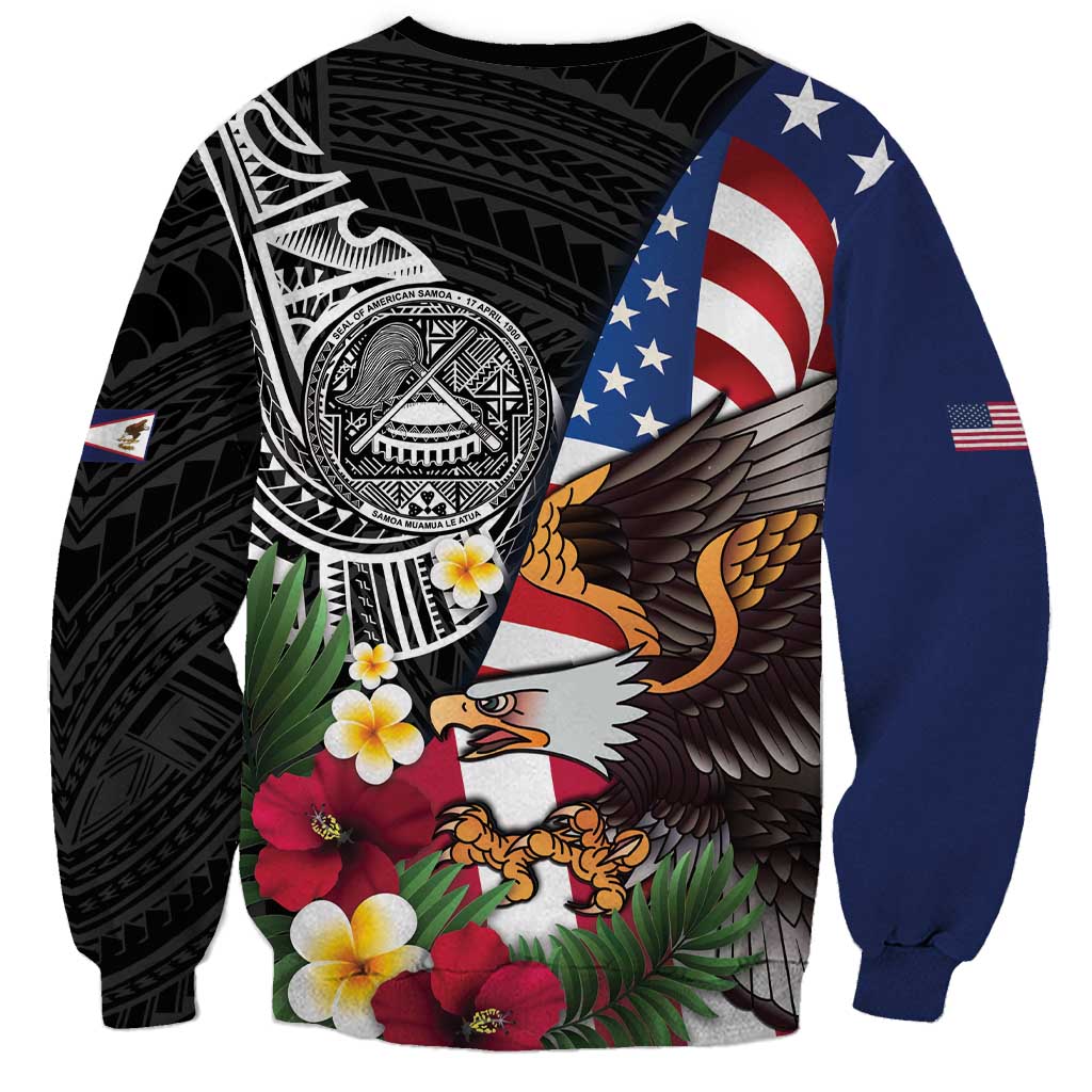 United States and American Samoa Sweatshirt USA Flag Eagle With Seal Tropical Flowers