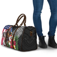 United States and American Samoa Travel Bag USA Flag Eagle With Seal Tropical Flowers