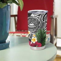 United States and American Samoa Tumbler Cup USA Flag Eagle With Seal Tropical Flowers