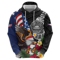 United States and American Samoa Zip Hoodie USA Flag Eagle With Seal Tropical Flowers