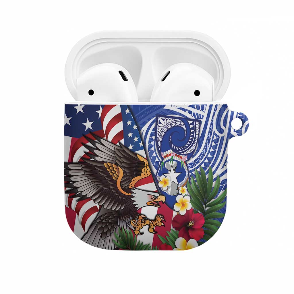 United States and Northern Mariana Islands AirPods Case USA Flag Eagle CNMI Latte Stone Tropical Flowers