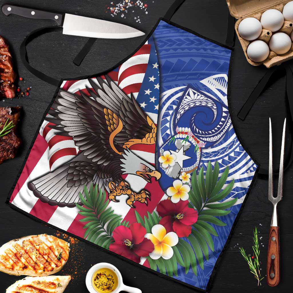 United States and Northern Mariana Islands Apron USA Flag Eagle CNMI Latte Stone Tropical Flowers