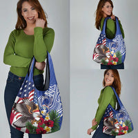 United States and Northern Mariana Islands Grocery Bag USA Flag Eagle CNMI Latte Stone Tropical Flowers