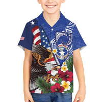 United States and Northern Mariana Islands Hawaiian Shirt USA Flag Eagle CNMI Latte Stone Tropical Flowers