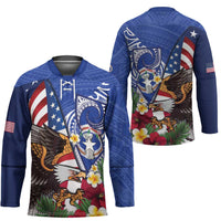 United States and Northern Mariana Islands Hockey Jersey USA Flag Eagle CNMI Latte Stone Tropical Flowers